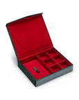 Large Leather Accessory And Cufflink Box, Green Croc Effect With Red, inside