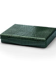 Large Leather Cufflink And Jewellery Box, Green Croc Effect With Red, front