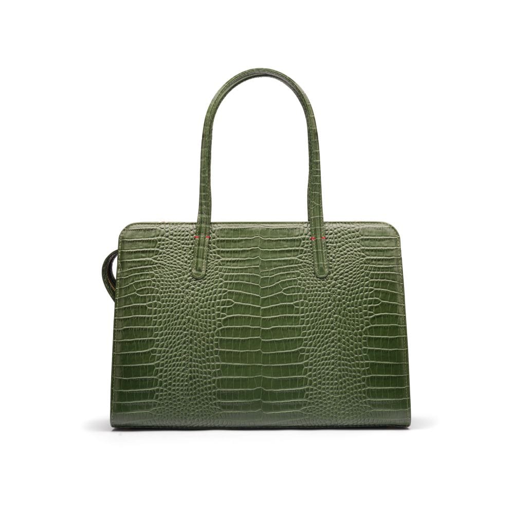 Ladies' leather 15" laptop handbag, green croc, front