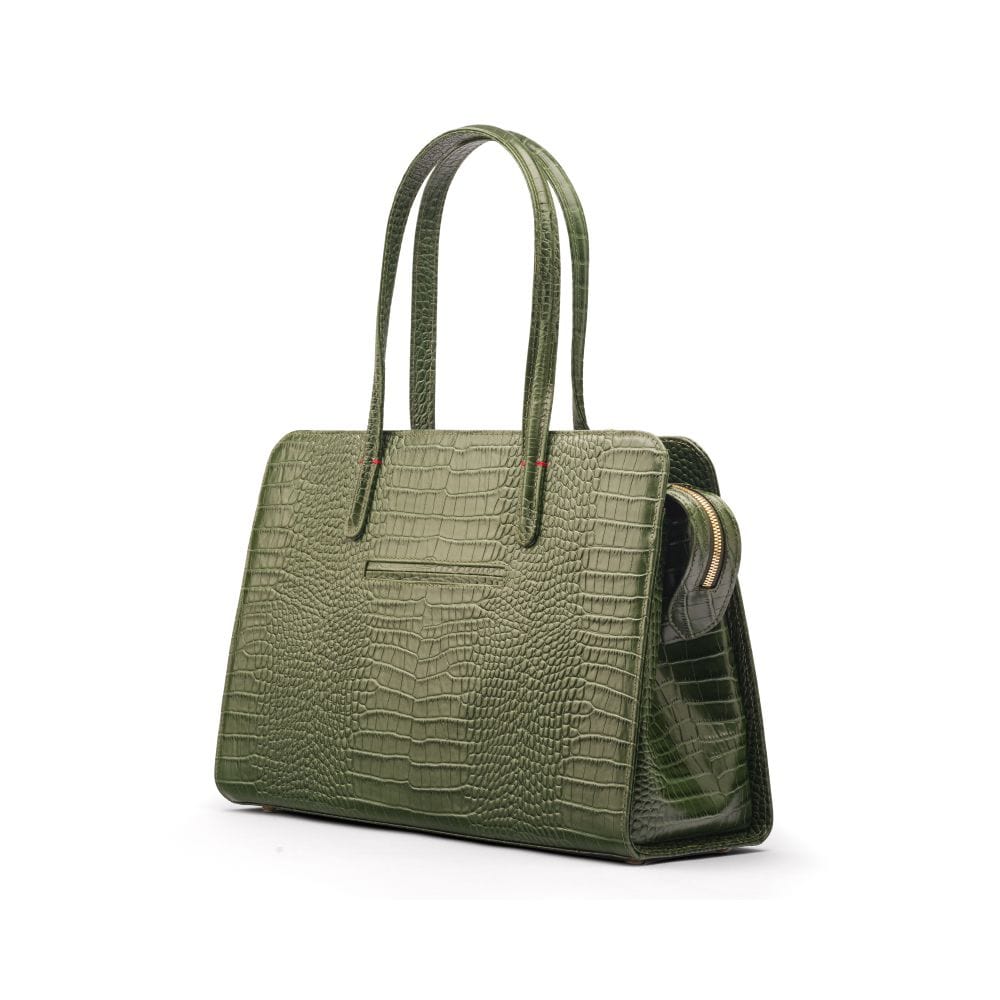 Ladies' leather 15" laptop handbag, green croc, back