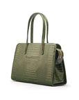 Ladies' leather 15" laptop handbag, green croc, back