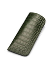 Large leather glasses case, green croc, front