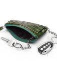 Large leather key case, green croc