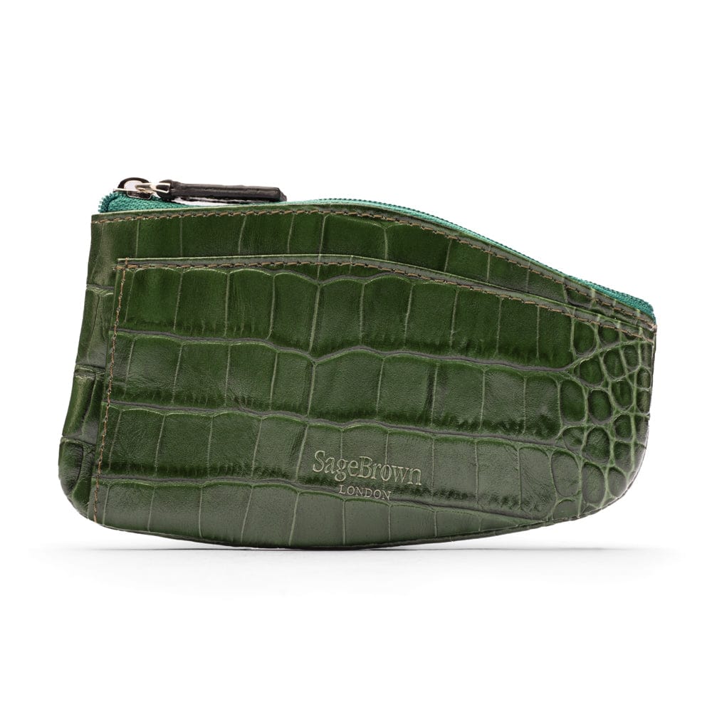 Large leather key case, green croc, back