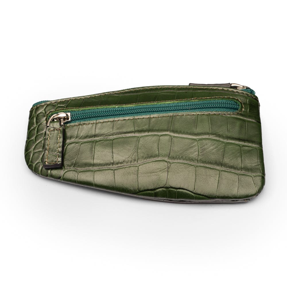 Large leather key case, green croc, front