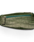 Large leather key case, green croc, front