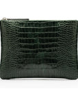 Large leather makeup bag, green croc, front