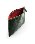 Large leather makeup bag, green croc, inside
