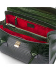 Large leather Morgan bag, green croc, inside