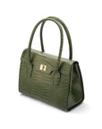 Large leather Morgan bag, green croc, side