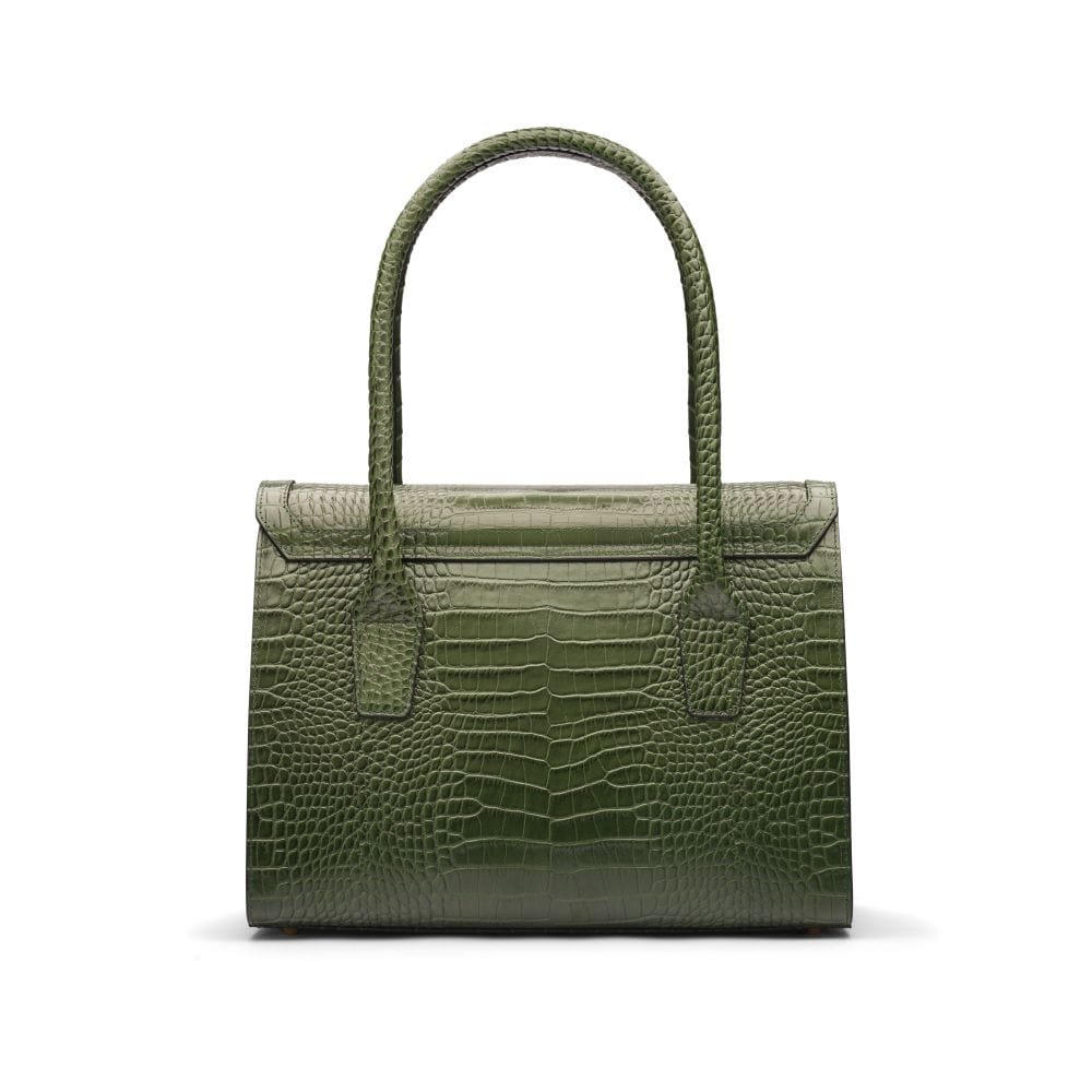 Large leather Morgan bag, green croc, back