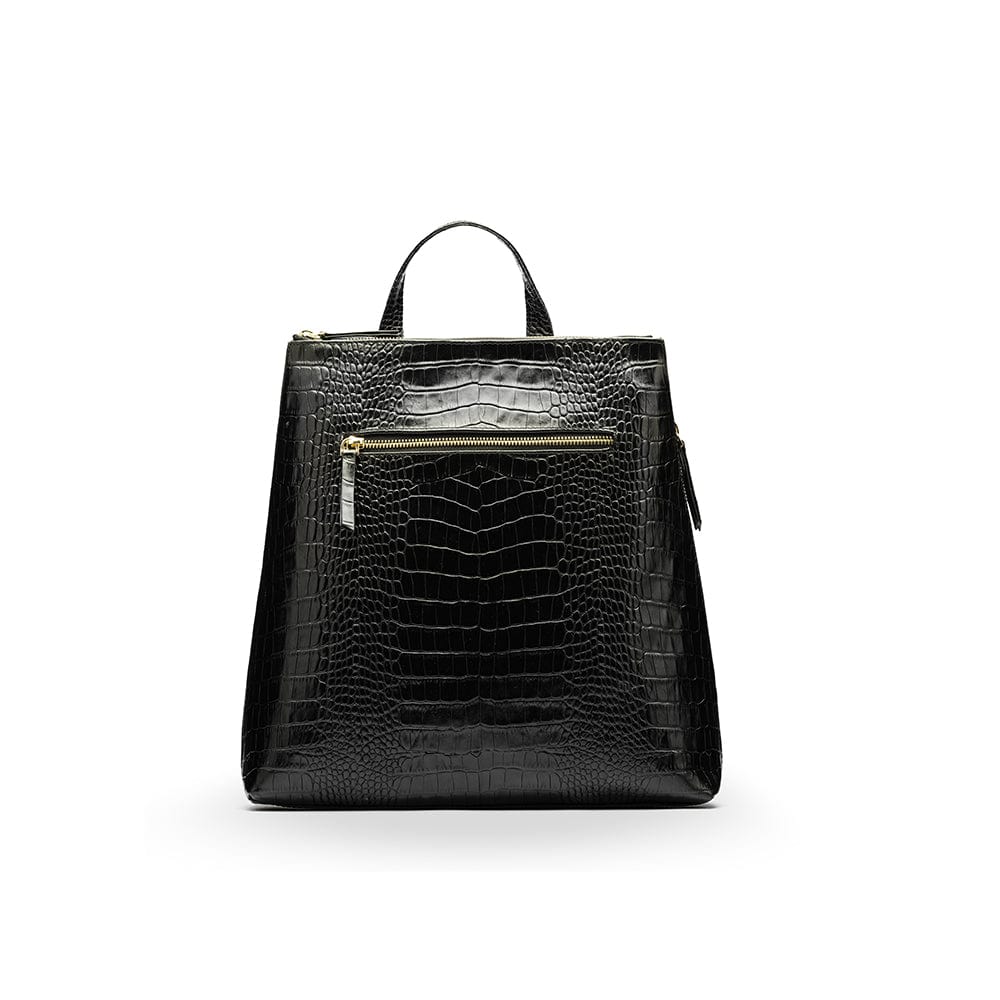 Leather 13" laptop backpack, black croc, front