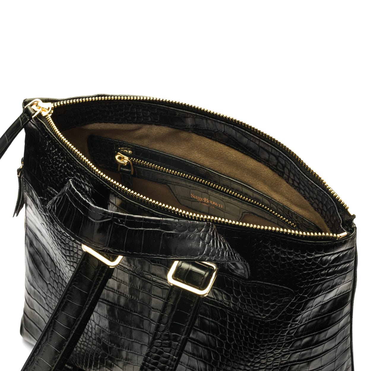 Leather 13" laptop backpack, black croc, open