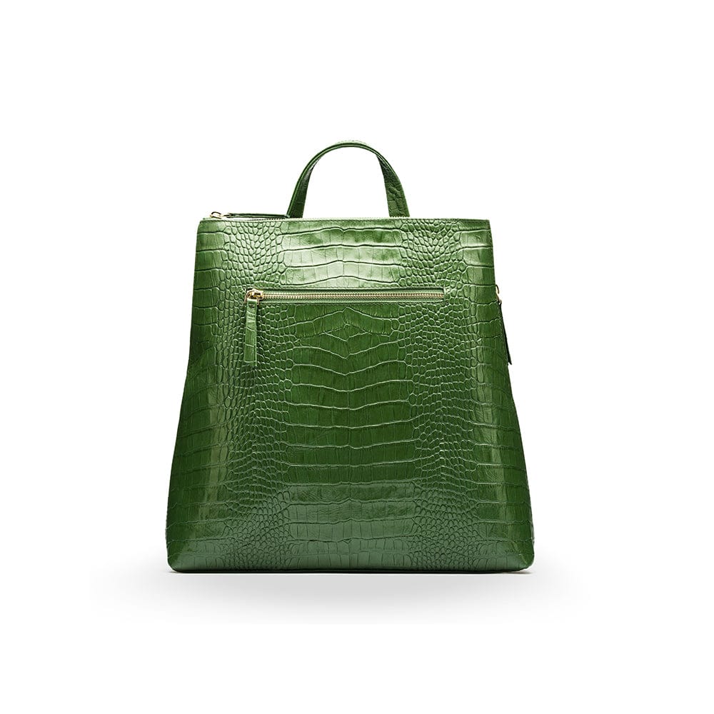 Leather 13&quot; laptop backpack, green croc, front
