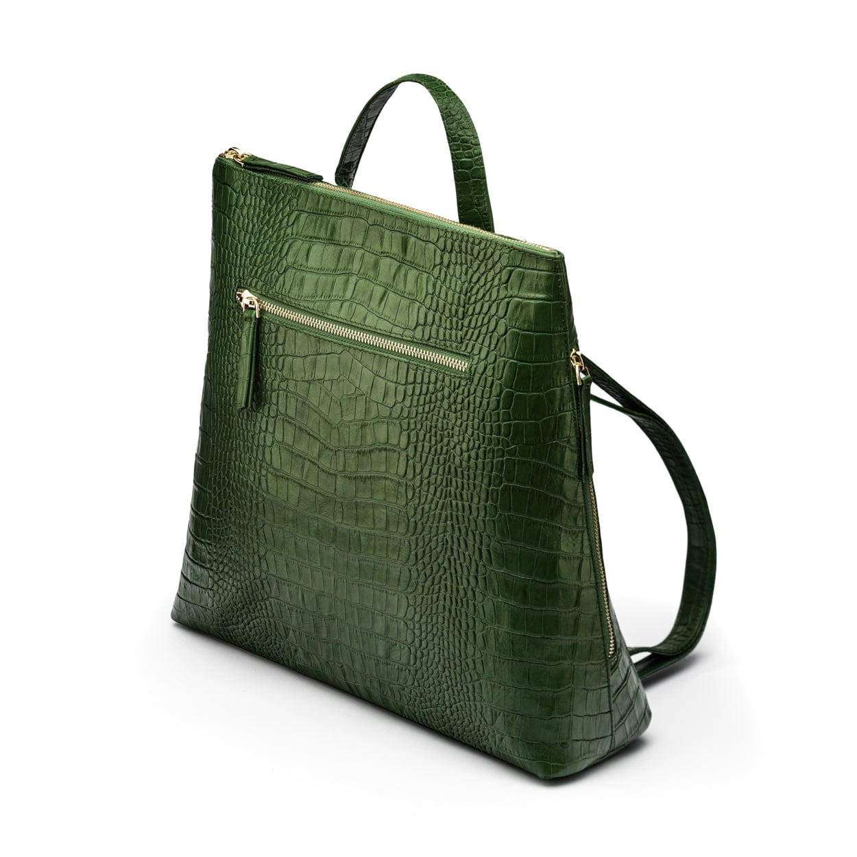 Leather 13" laptop backpack, green croc, side