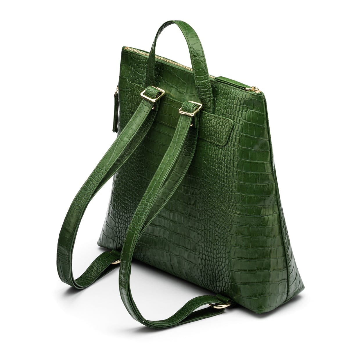 Leather 13&quot; laptop backpack, green croc, side back