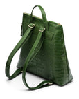 Leather 13" laptop backpack, green croc, side back