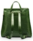 Leather 13" laptop backpack, green croc, back