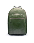 Men's leather 15" laptop backpack, green croc, front view