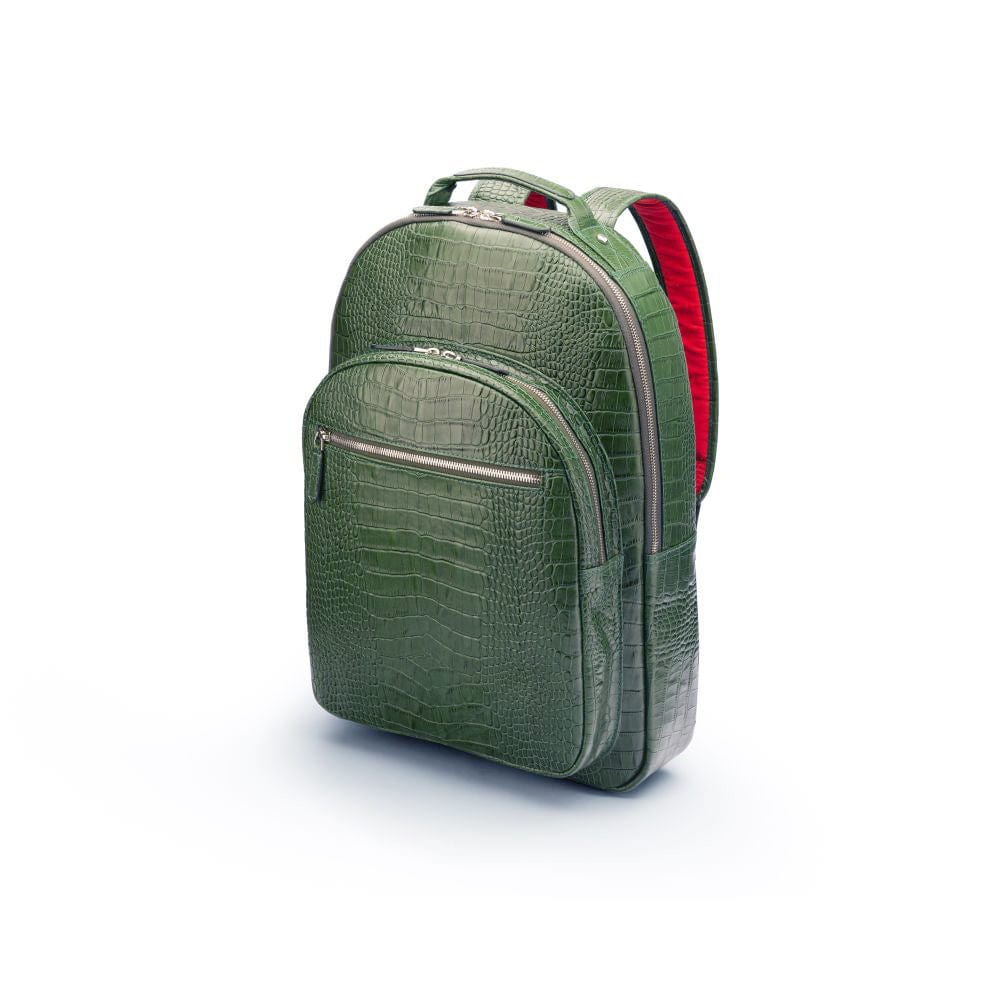 Men's leather 15" laptop backpack, green croc, side