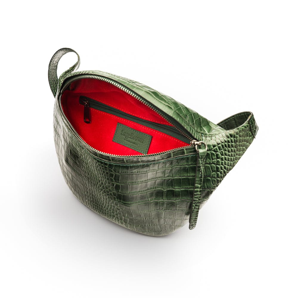 Leather Bum Bag For Men - Green Croc