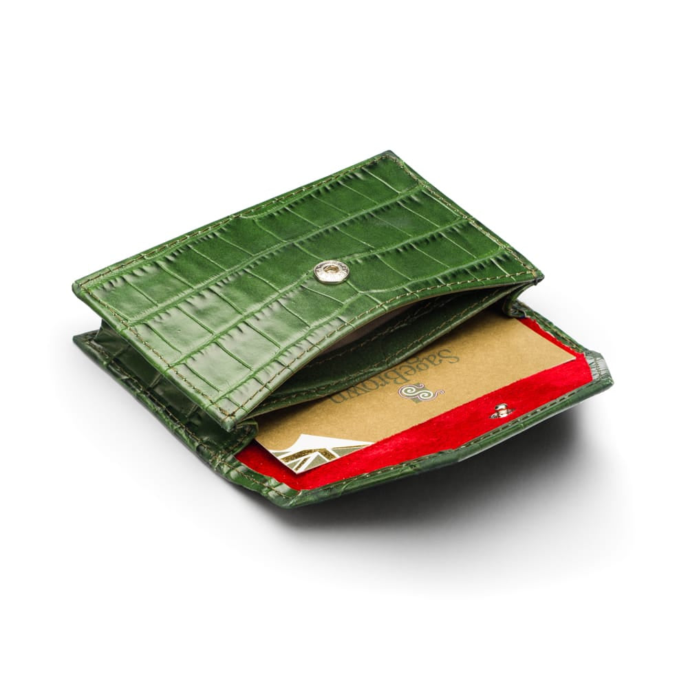 Leather business card holder, green croc, inside