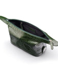 Leather wash bag, green croc, inside