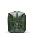 Leather wash bag, green croc, side