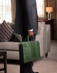 Leather 13" laptop bag, green croc, lifestyle