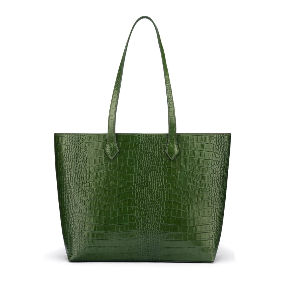 Luxury Leather Tote Bag and Shopper, Green Croc, front