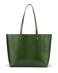 Luxury Leather Tote Bag and Shopper, Green Croc, front