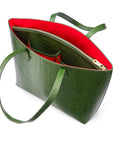 Luxury Leather Tote Bag and Shopper, Green Croc, open
