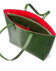 Luxury Leather Tote Bag and Shopper, Green Croc, inside
