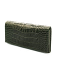 Leather Mayfair concertina purse, green croc, front