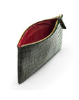 Medium leather makeup bag, green croc, inside