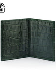 Premium Slim RFID Leather Credit Card Wallet, Green Croc Effect, inside