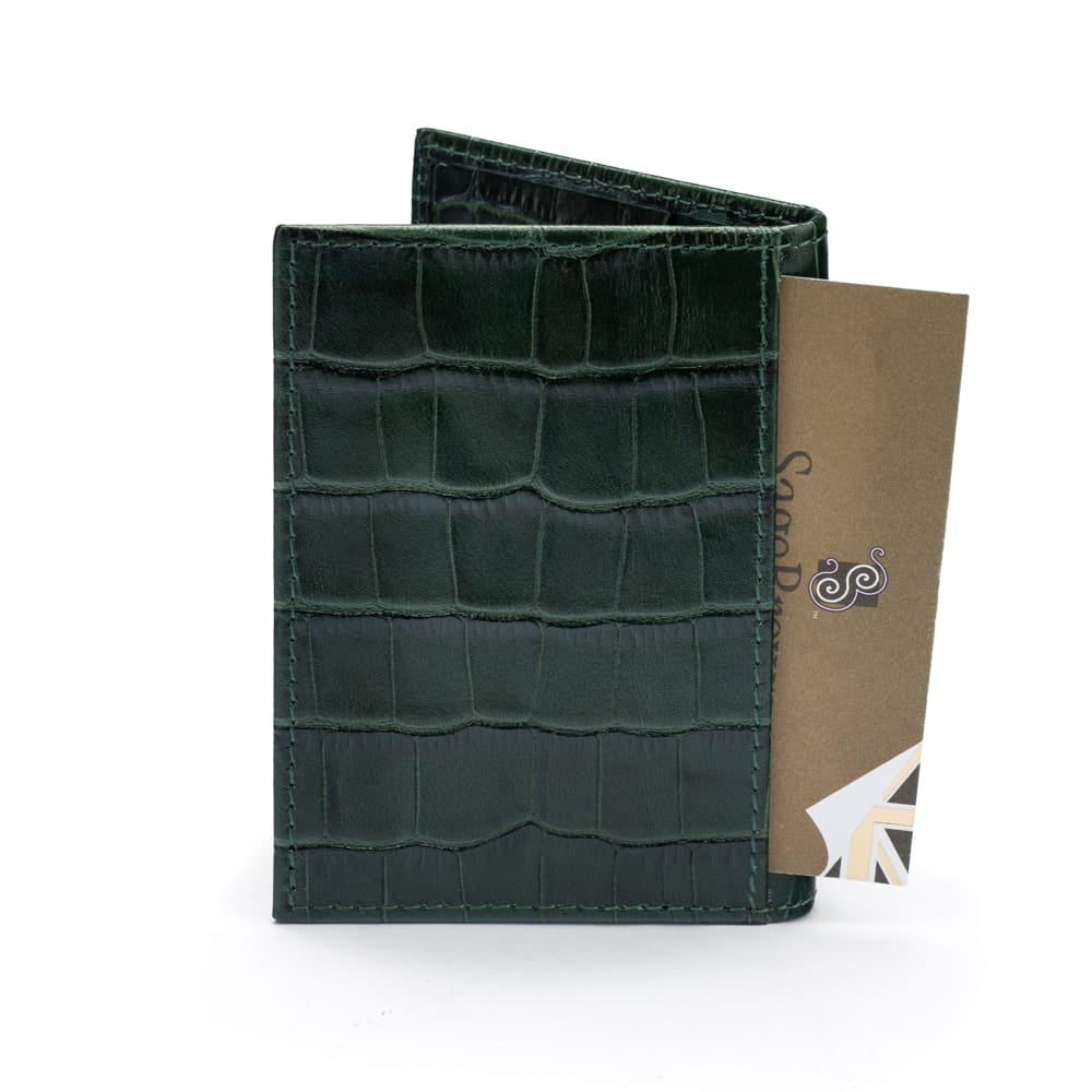 Premium Slim RFID Leather Credit Card Wallet, Green Croc Effect, back