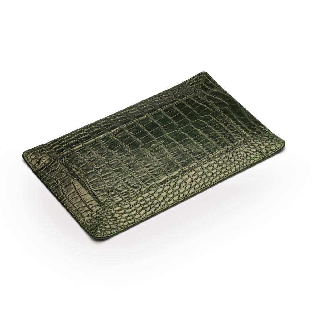 Rectangular leather valet tray, green croc with red, flat base
