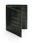 RFID compact leather billfold wallet 4 CC, green croc, front