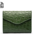 RFID Large leather purse with 15 CC, green croc, front