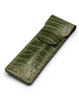 Single leather pen case, green croc, front