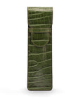 Single leather pen case, green croc, front view