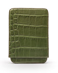 Pull apart business card holder, green croc, front