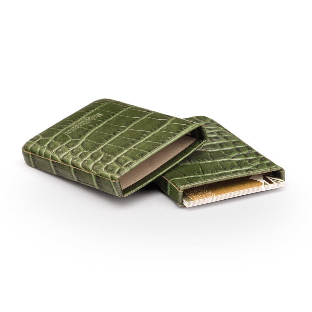 Pull apart business card holder, green croc, inside