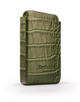 Pull apart business card holder, green croc, back