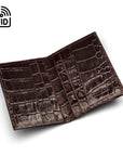 RFID leather credit card holder, brown croc, open