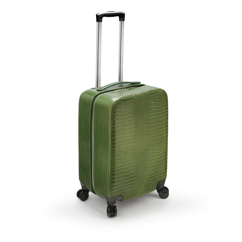Small leather suitcase, green croc, side