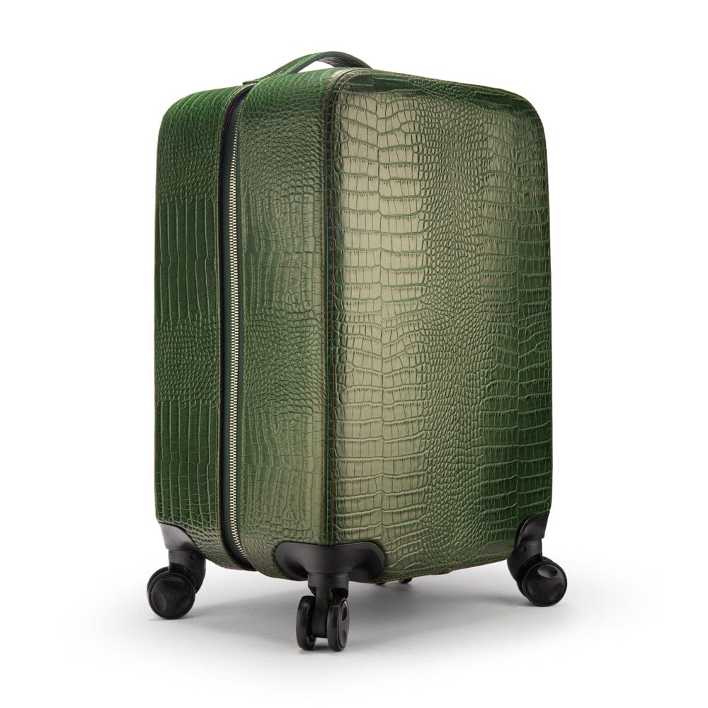 Small Leather Suitcase, Green Croc | Travel | SageBrown