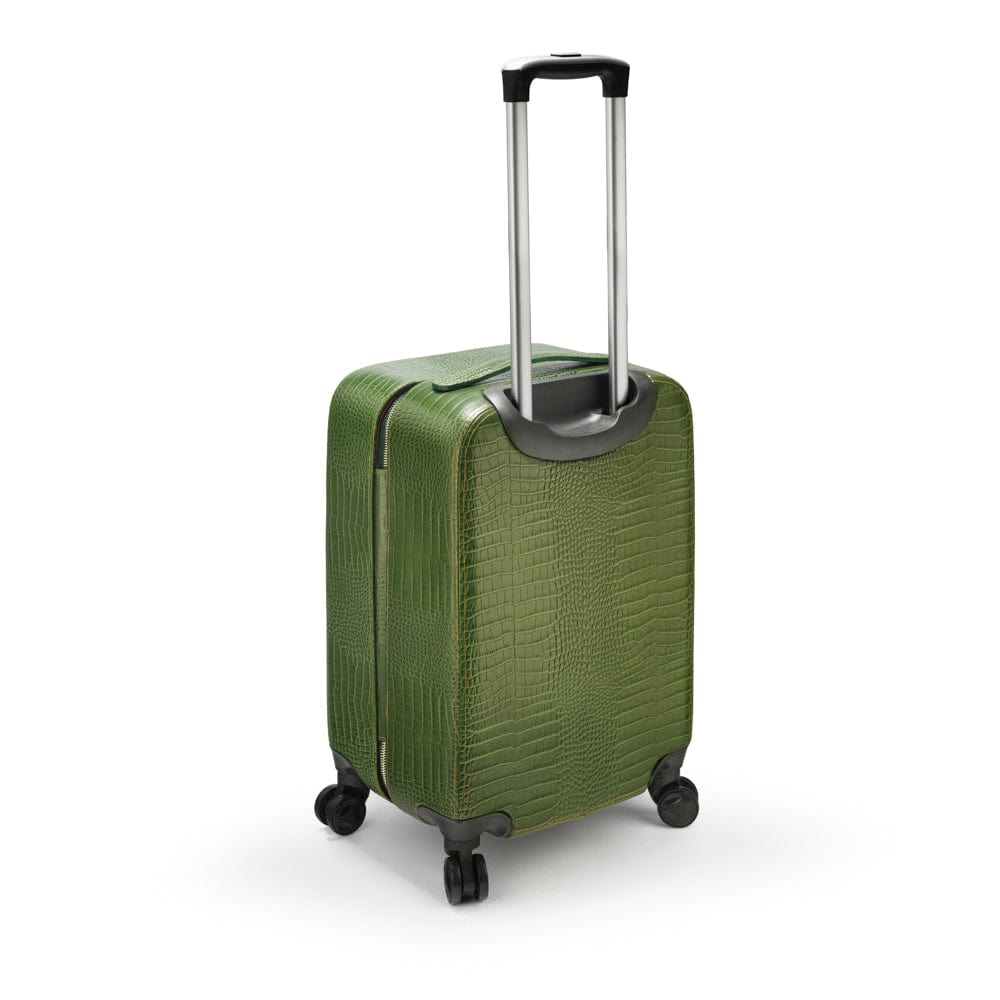 Small leather suitcase, green croc, with telescopic handle