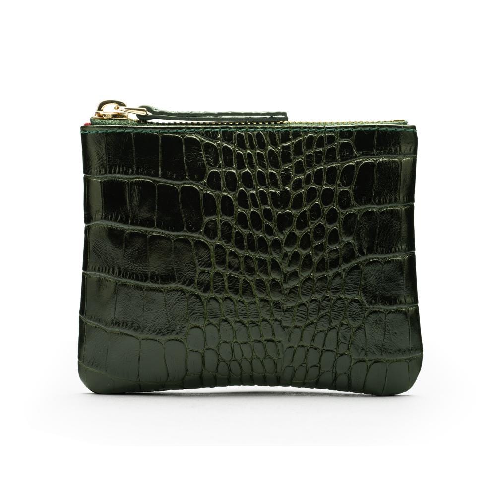 Small leather makeup bag, green croc, front